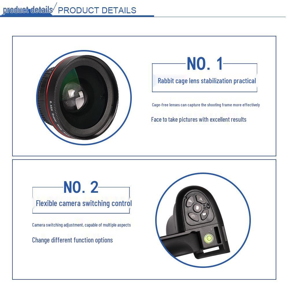 Набор макрообъектива и широкоугольного объектива для мобильной фотографии: Ручной стабилизатор, клетка «Кролик» и Bluetooth-кронштейн в комплекте.