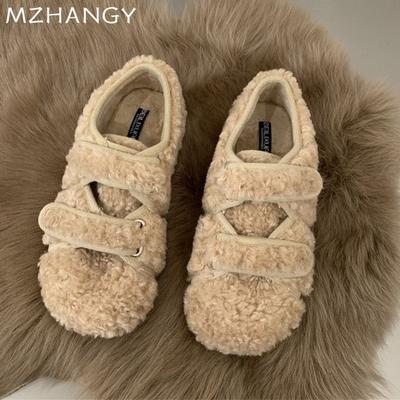 Женские туфли на плоской подошве из хлопка на меху, повседневные модные теплые мокасины, женская обувь 2025 года, трендовые зимние удобные туфли для ходьбы, женские зимние ботинки