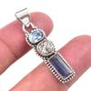 Подарочный кулон из чистого серебра 925 пробы с натуральным кианитом и черным рутилом 1,25 дюйма S7F81