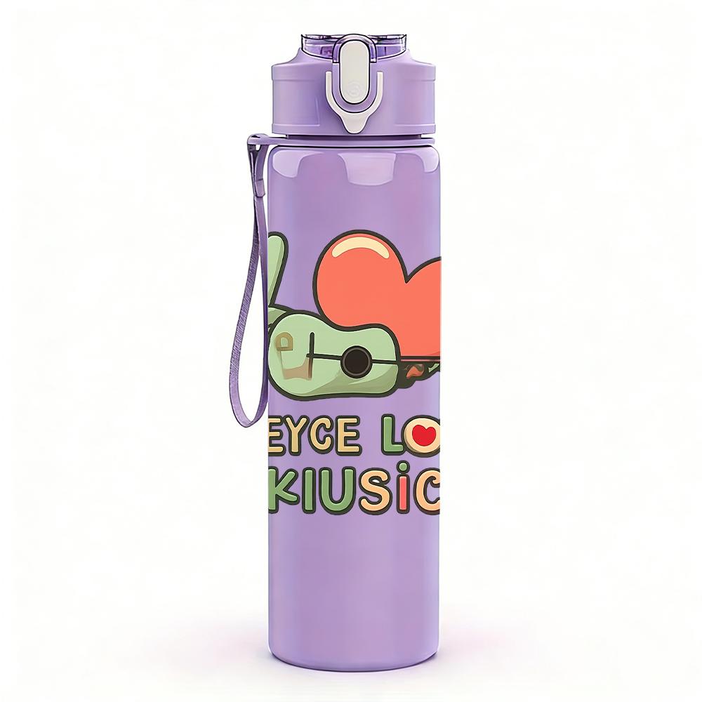 1PC Peace Love Music Turtle 750ml Color Plastic Sports Water Bottle Leakproof Flip Straw Lid Suitable for Sports Office Home Use