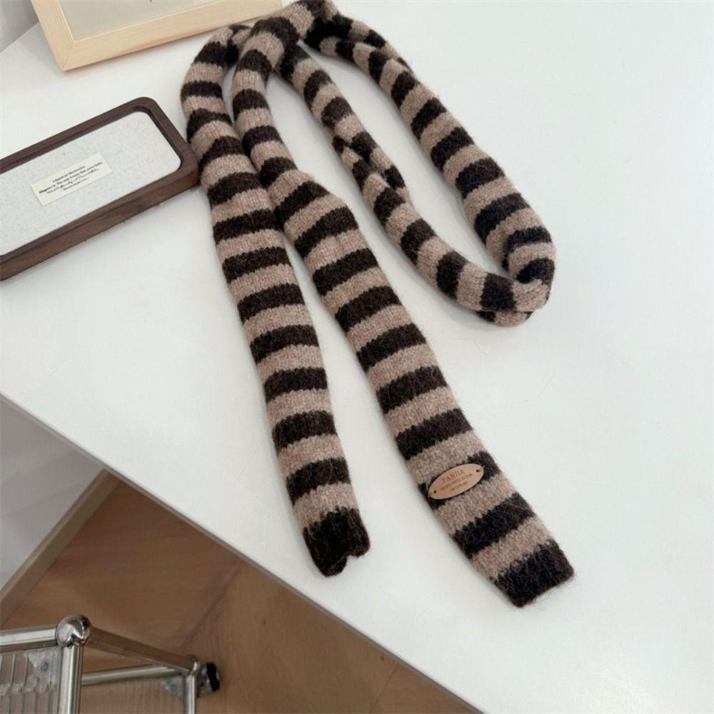 Black Grey Stripe Women Long Scarves Cotton Y2K Girl Scarf Fashion Thin Scarf Fashion Streetwear