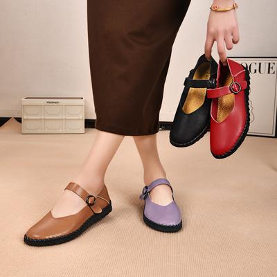 Новые женские балетки с пряжкой, туфли-лодочки с открытым верхом, ретро туфли Мэри Джейн с квадратным носком и плоской подошвой, туфли бабушки