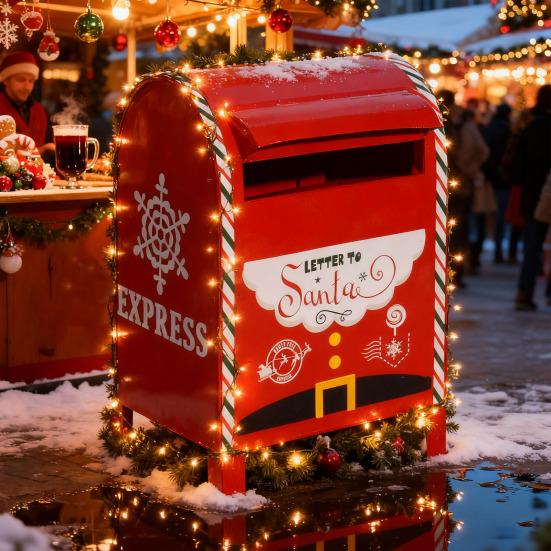 Рождественский почтовый ящик Письма Санте Металлический почтовый ящик Рождественский декоративный Красный почтовый ящик для дома В помещении На улице Украшение входной двери Праздничная вечеринка