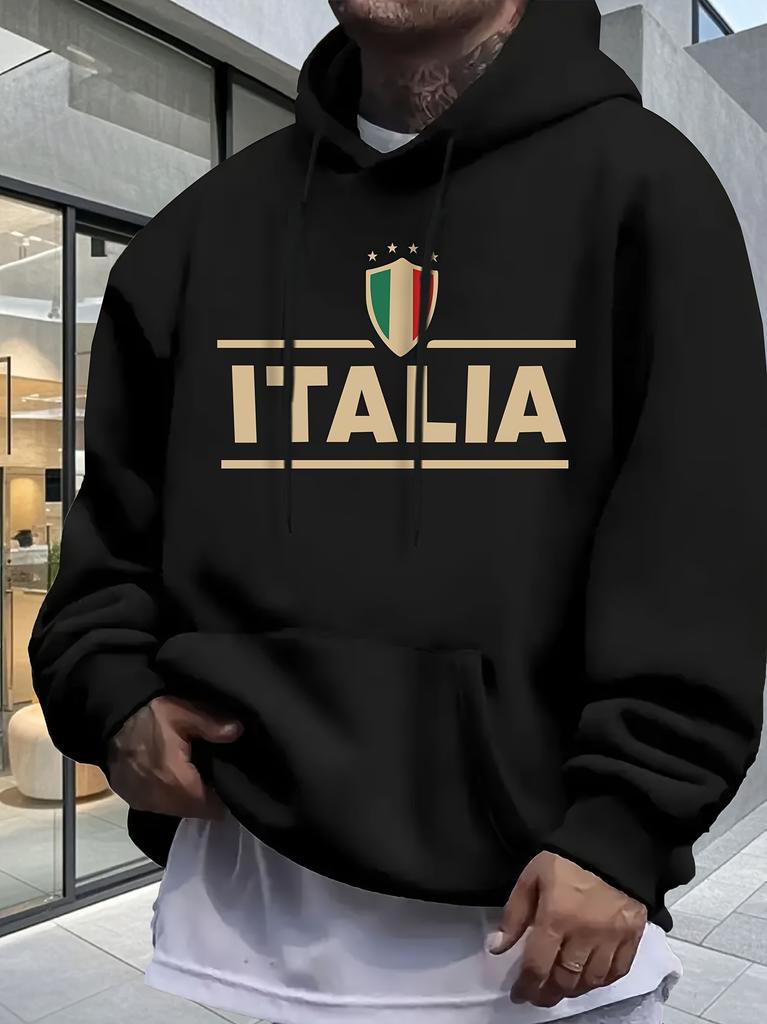 Red Italia Graphic hoodie-Casual Pullover Sweatshirt - Cozy Fleece-Lined Casual Sweatshirt with Italian Flag Design