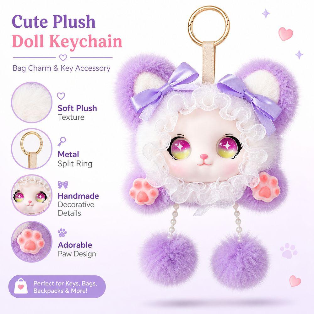 Handmade Plush Doll Keychain Pom Pom Dangles Plush Toy Pendant Doll Bag Charm  Handbag Decoration
