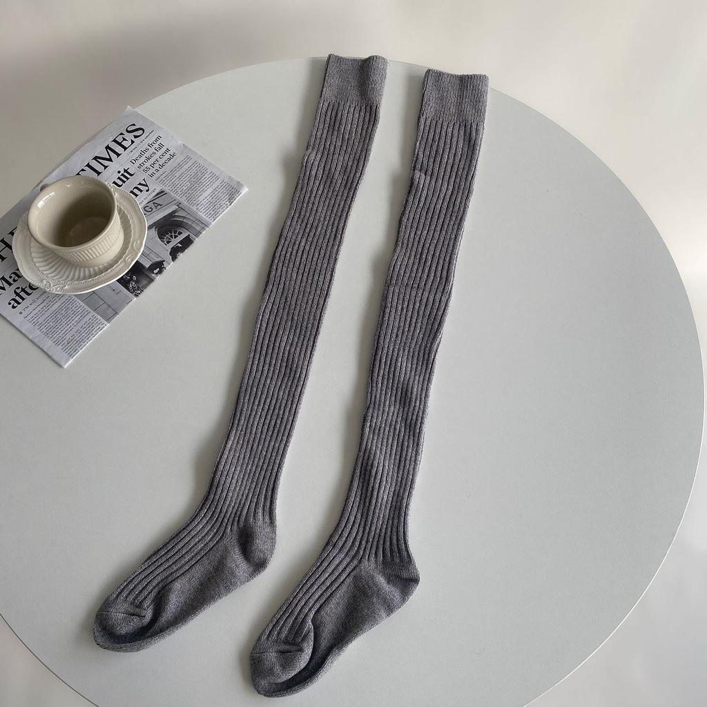Женские чулки в японском стиле, длинные носки для школьниц в студенческом стиле, хлопковые вязаные однотонные чулки до бедра