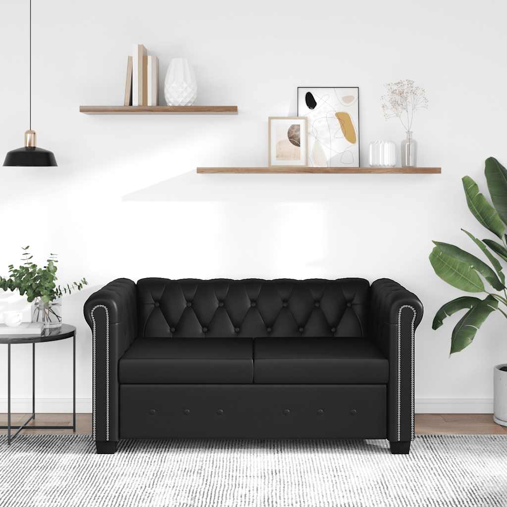 Vidaxl Sofa 2-Osobowa W Stylu Chesterfield, Sztuczna Skóra, Czarna