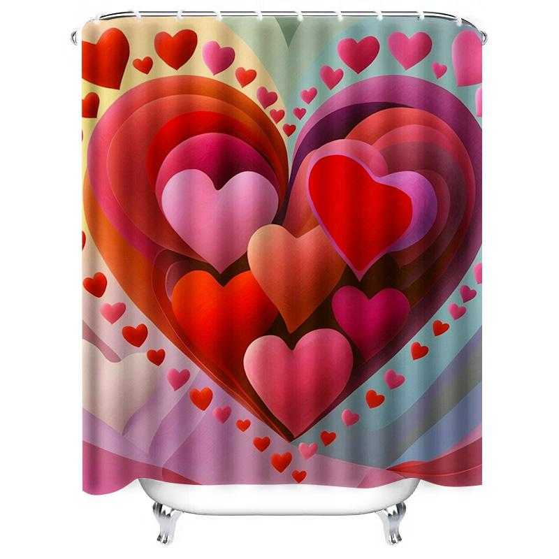 Vibrant Multi-Heart Shower Curtain - Waterproof, Mildew-Resistant, Machine Washable For Romantic Bathroom Decor