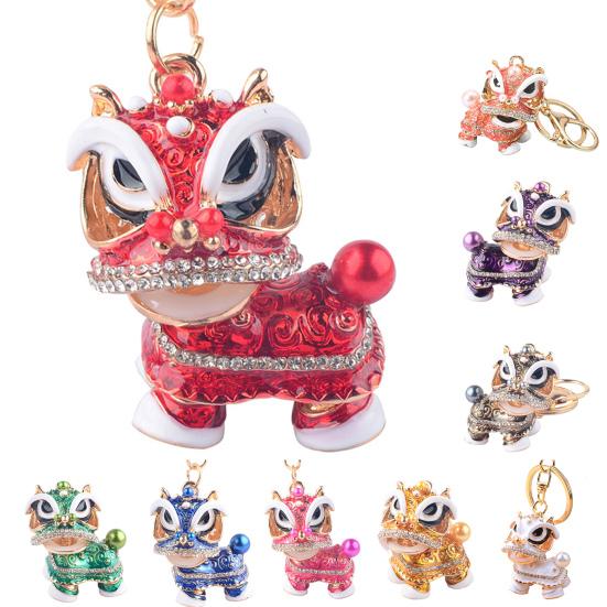 Инкрустация стразами в китайском стиле, реалистичное трехмерное неувядающее украшение, вращающаяся на 360 градусов голова, вращающийся кристалл с кристаллом, сумка для ключей в виде танца льва