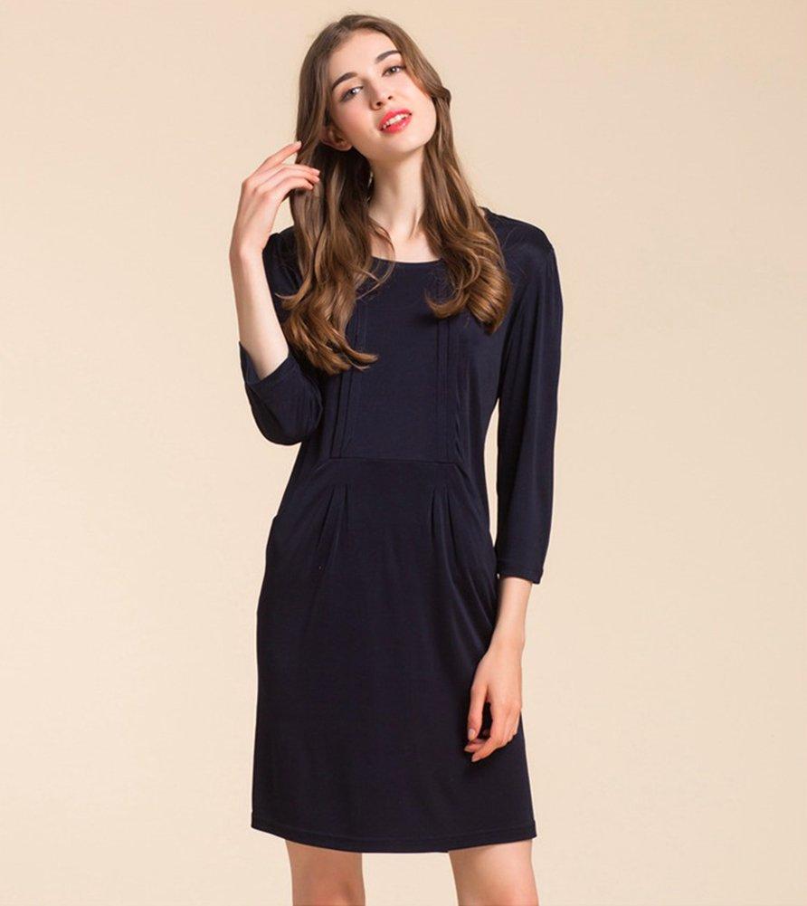 Чистый шелк, двойной трикотаж, шелковый трикотаж, платье, рукава, пижама, ночная рубашка, размеры и цвета на выбор (МАЮДАМА Шелк) 100% 3/4 Женщины (XXL, темно-синий)