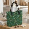  Green Floral Print Canvas Tote Bag Casual Large Capacity Daily Shopping Shoulder Bag for Women