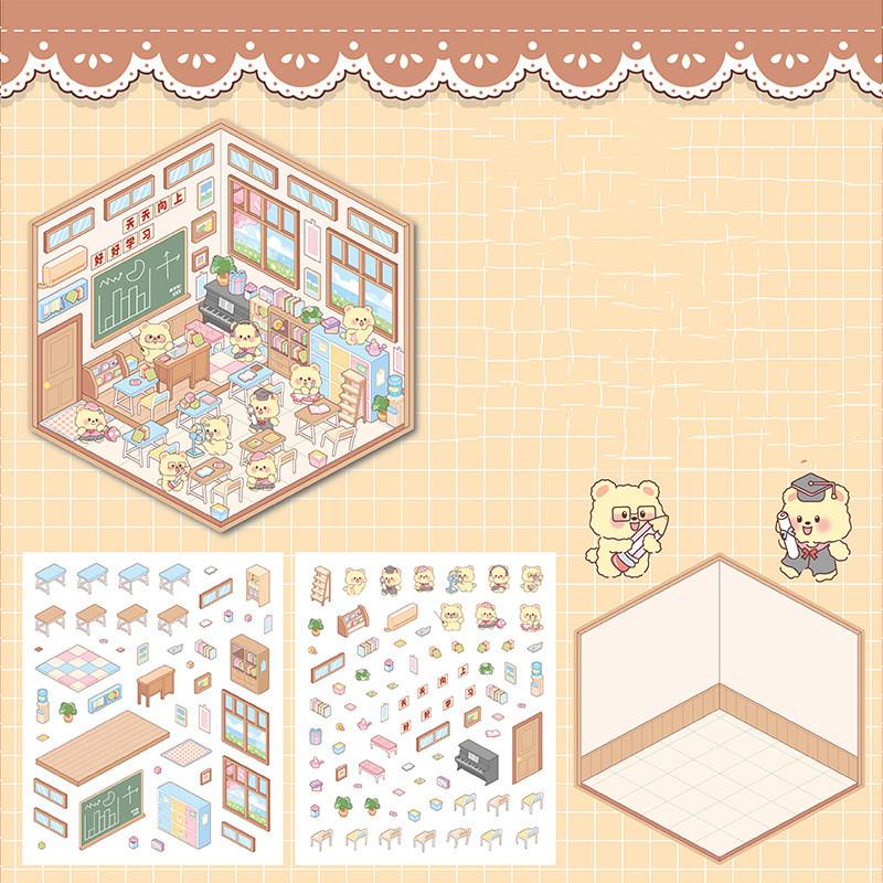 Diy House Landscape Stickers Cute Bubble Food Car Cabin Scene Sticker Festival Gift for Adult Kid Children Student