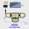 283 светодиодных солнечных уличных светильника, прожектор с датчиком движения, с дистанционным управлением и 5-метровым удлинителем, 3 режима, для патио, гаража