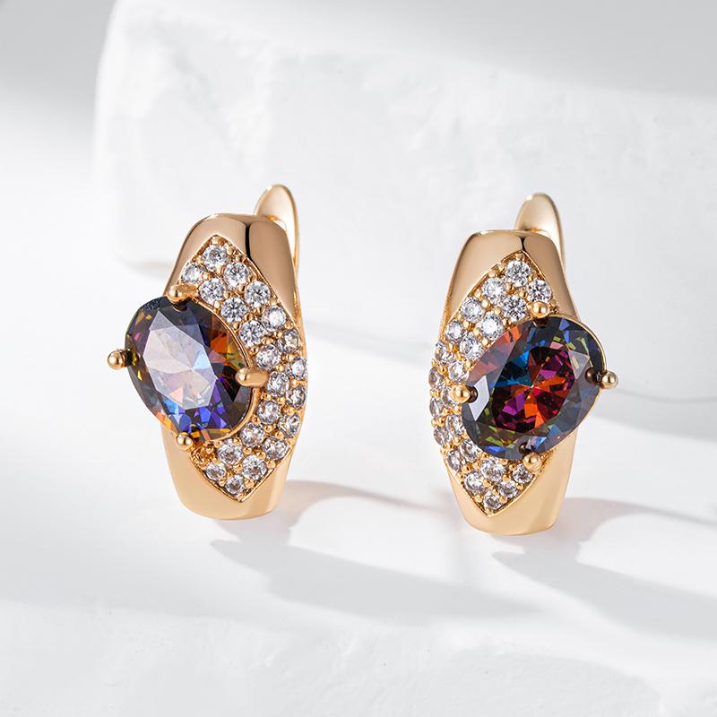 Новые серьги-капли цвета розового золота для женщин, изящные, с цветными натуральными цирконами овальной огранки, аксессуары, повседневные изысканные украшения