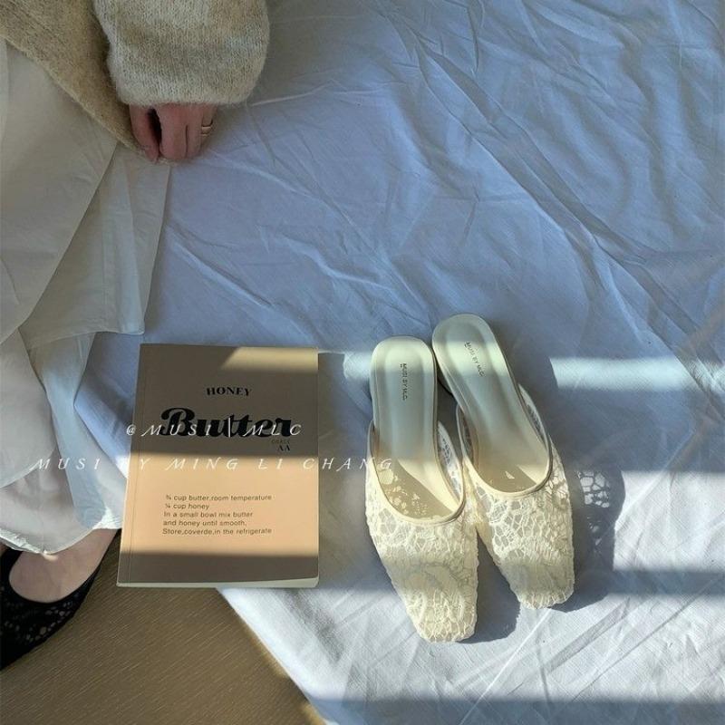 Women Mules Slippers Summer New Lace Fashion Cover Toe Shoes Laides Outdoor Casual Beach Vacation Slides Shoes