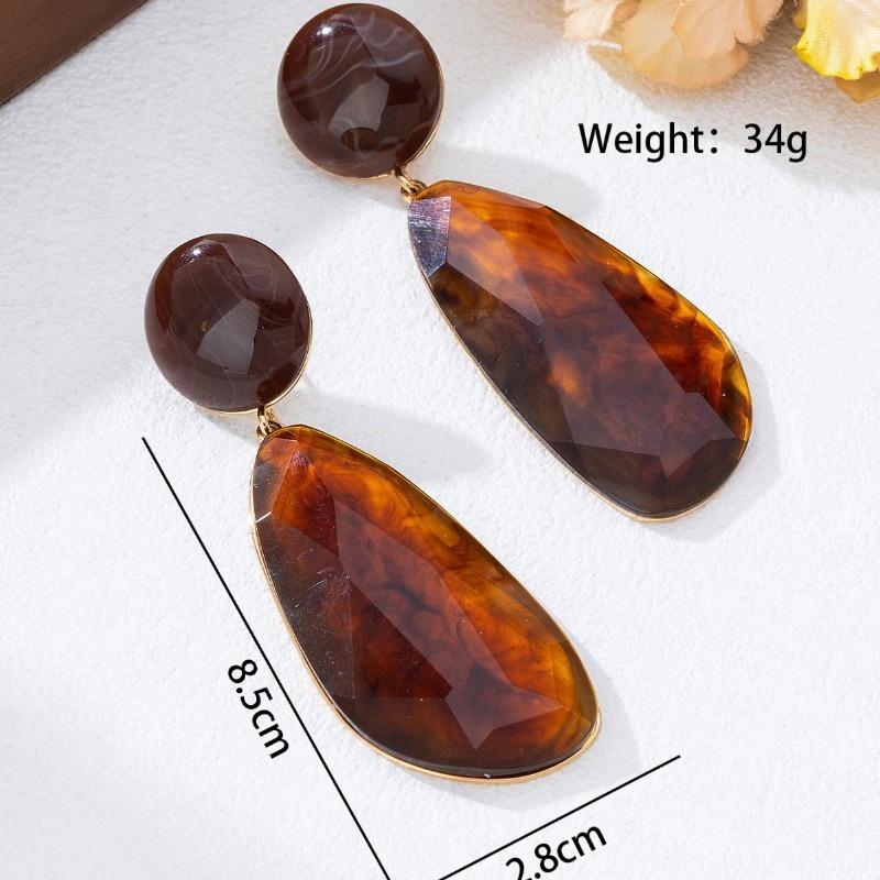 Серьги-капли из коричневой смолы в стиле легкой роскоши, геометрические