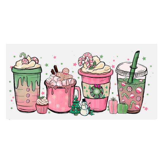 Наклейка на чашку Рождественская елка Санта-Клаус Водонепроницаемая самоклеящаяся Отличная липкость Противоскользящая прозрачная печать Кофейная чашка УФ DTF наклейка