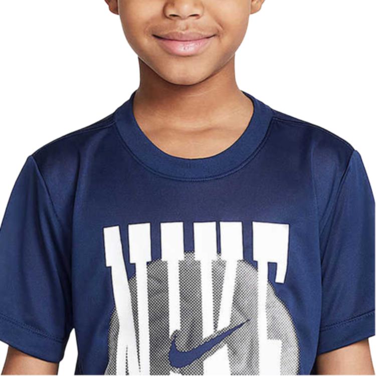 Nike Dri-Fit Legend Удобная Быстросохнущая Футболка-пуловер с коротким рукавом Детские топы Темно-синий HQ3257-410