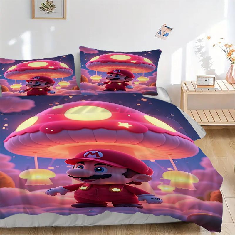 3pcs Mushroom, Mario Cover Set, 1 Cover + 2 Pillowcases (No Insert), Bedding for All Seasons, Bedding,Bedroom Decor yy250922002