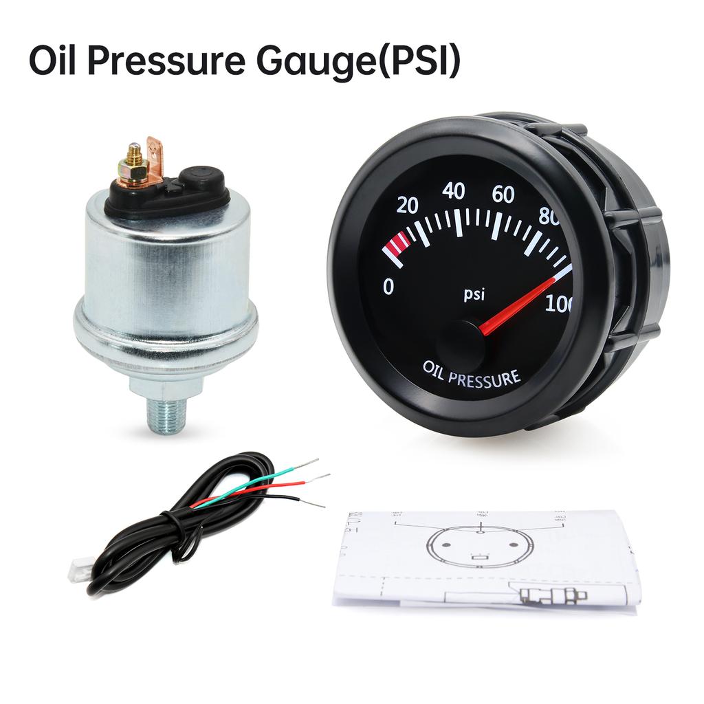 52mm Car Oil Pressure Gauge Sensors Modification 0-7 BAR PSI Oil Pressure Meters for Truck Car 12V Oil Press Sensor M10x1 NPT1/8