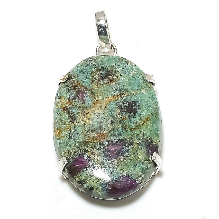 Ruby Fuchsite Lab-Created Handmade 925 Sterling Silver Pendant 2.17" O7u00