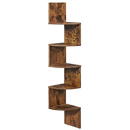 Corner Shelf, Wall Shelf, 5 Tiers, Floating Zigzag, Shelf for Kitchen, Bedroom, Living Room, Office, Rustic Brown