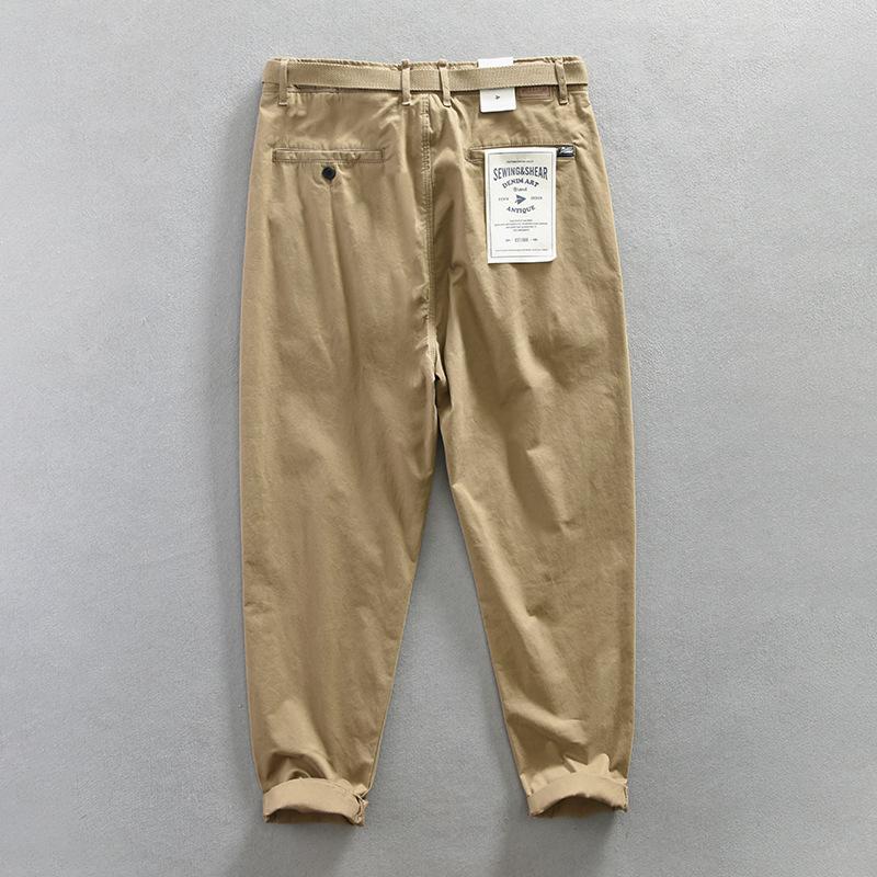 Spring and Autumn Men's Pants Japanese Style Cargo Pants Causal Cotton Soft and Comfortable Baggy Khaki Pant with Belt