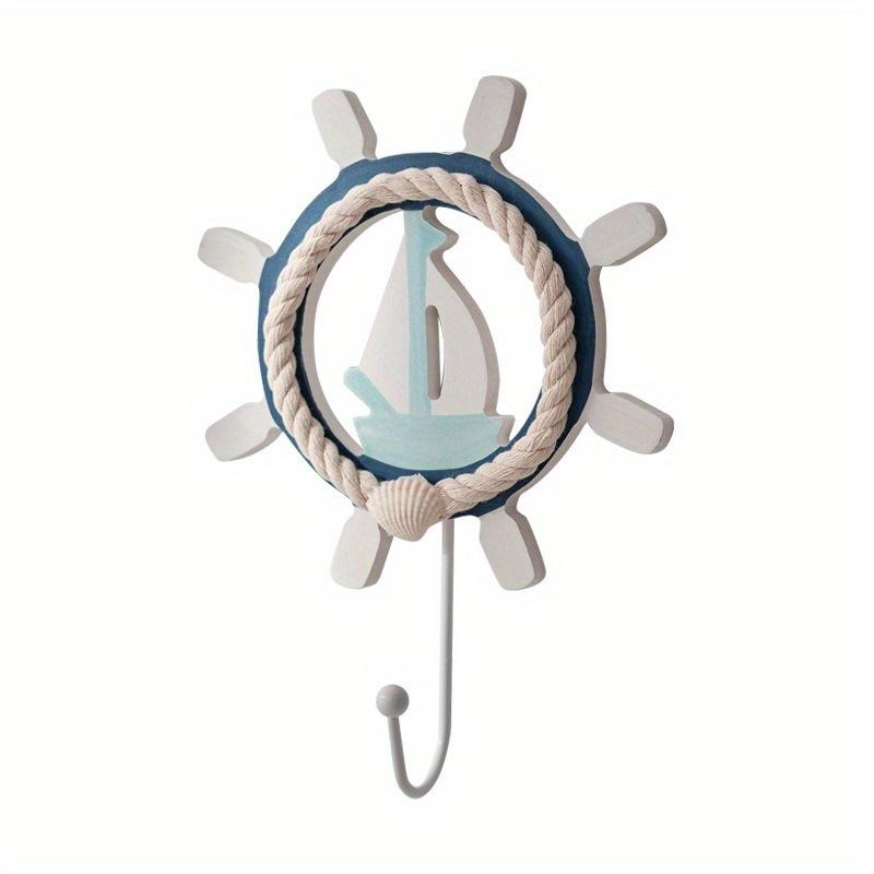 Крючки для одежды в средиземноморском стиле, синие и белые, старые деревянные, ручная роспись, украшение для дома, крючки в форме руля, железные крючки