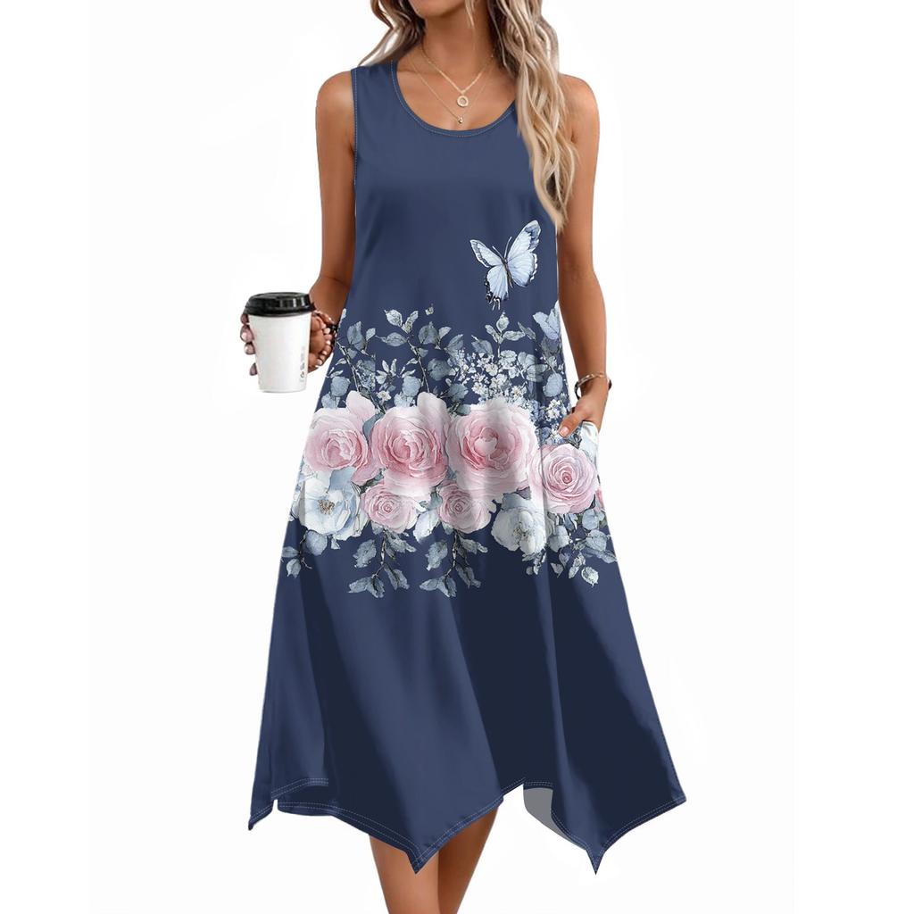 Women's Casual Dress For Summer Tank Dress Loose Beach Dress With Pockets Flare Midi Sundress