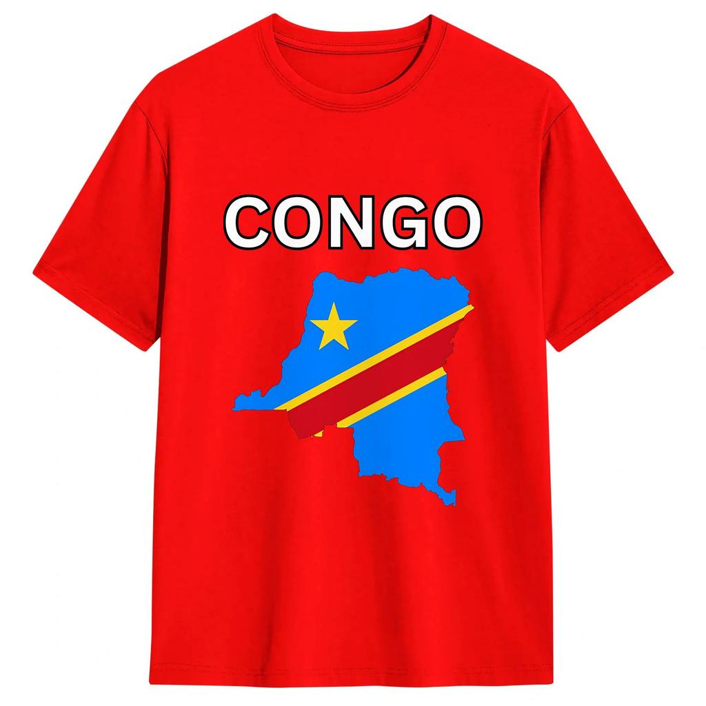 Congo Flag Tshirts For Unisex Leisure Cotton Tee Shirt Round Collar Short Sleeve T Shirt Printing Clothes
