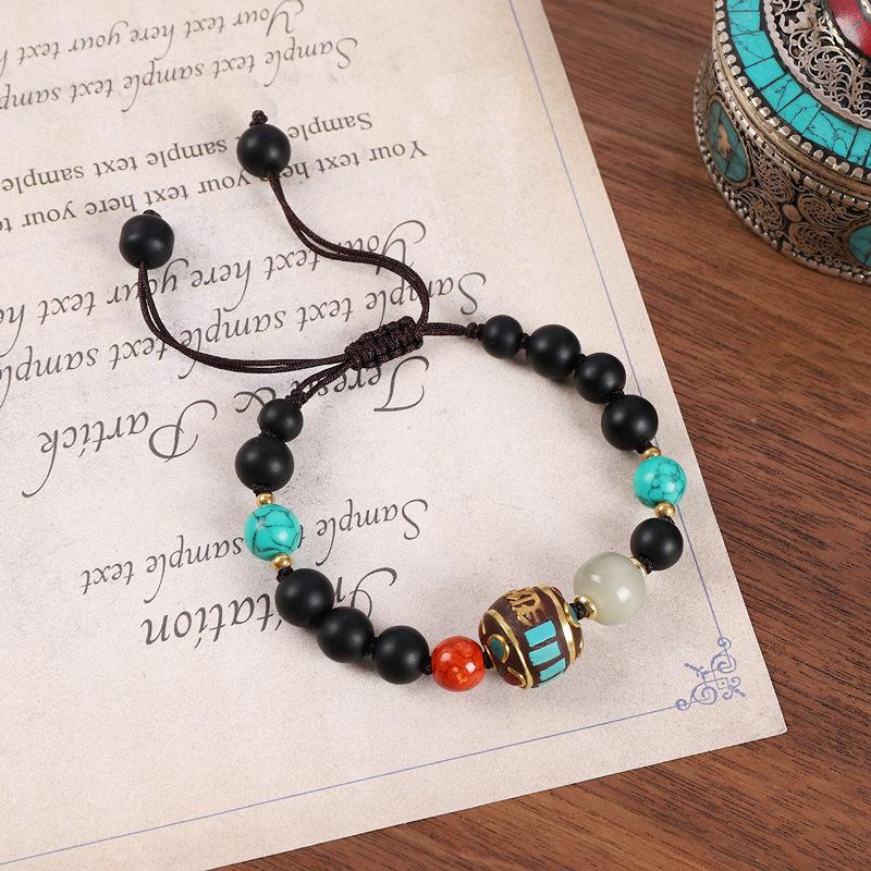 Непальский тибетский плетеный браслет бирюзовый пчелиный воск нишевый дизайн ретро ручная веревка мужской и женский тибетские аксессуары