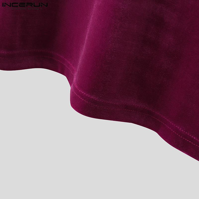 INCERUN Мужские двухцветные комплекты из топов с коротким рукавом и брюк, повседневные костюмы из 2 предметов с шортами из бархата