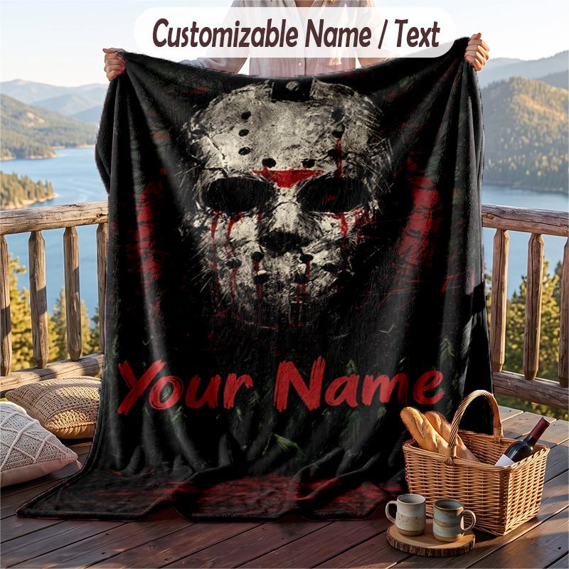 Custom Text Flannel Throw Blanket, Lightweight Cozy Bed Sofa BlanketFriday the 13th Jason Voorhees