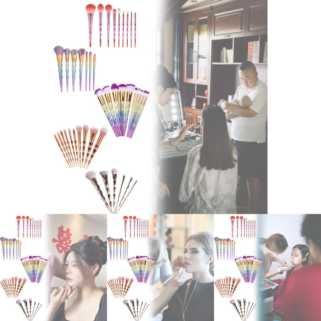 Набор из 10 кистей для макияжа с 3D градиентом и синтетическим ворсом для профессионального использования