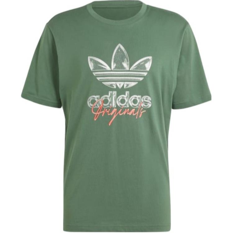adidas Футболка с круглым вырезом и принтом логотипа Originals, мужская, прямого кроя, с коротким рукавом, зеленая IS0228
