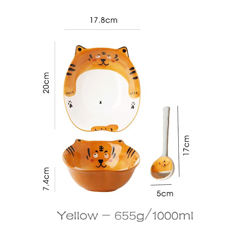 7,8-дюймовая большая миска для лапши, керамическая миска для супа рамен, миска с изображением тигра, детская ложка для микроволновой печи