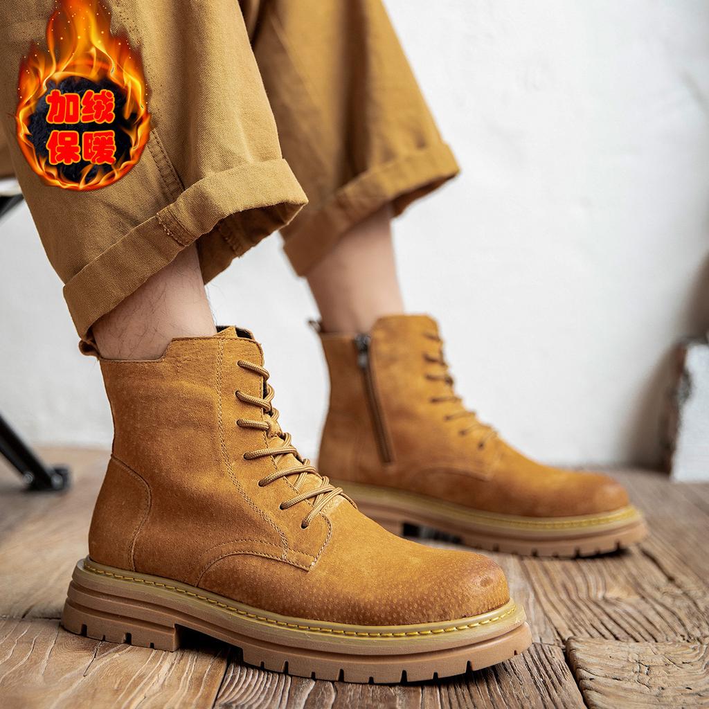 Ботинки Мартина, большие желтые ботинки, мужские 2025 новые кожаные на толстой подошве зимние бархатные для увеличения роста, не гниющие ботинки-инструменты, тренд