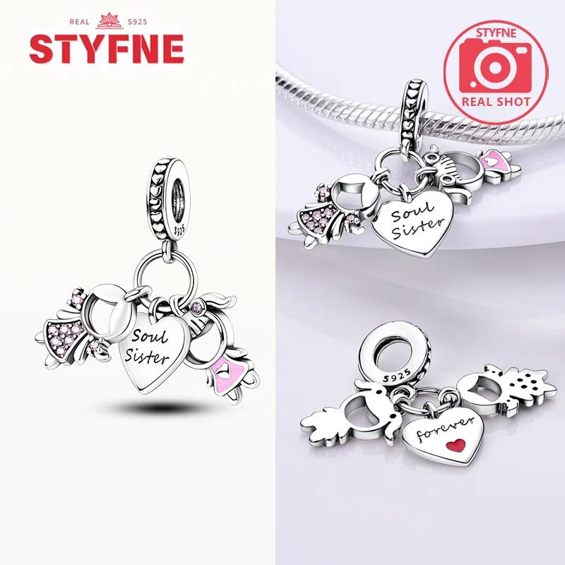 S925 Silver Heart Charms Beads for Bracelet DIY Forever Love Mother Family Sister Gift Women Jewelry