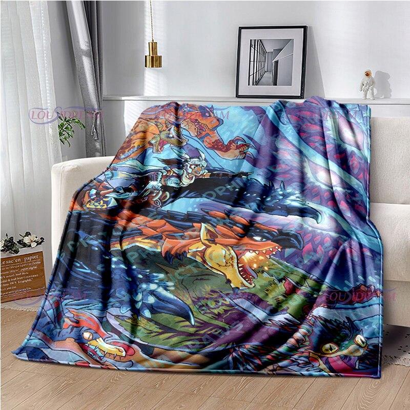 Monster Hunter Stories Soft Flannel Blanket Cartoon Blanket for All Seasons Warm Cozy Fluffy Blanket for Sofa Bed Living Room