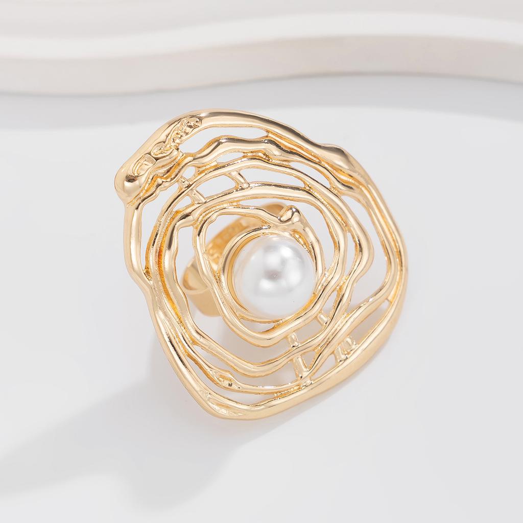 Женские модные ювелирные изделия, овальные кольца с геометрическим рисунком, креативные регулируемые кольца на палец с искусственным жемчугом, винтажные подарки для вечеринки