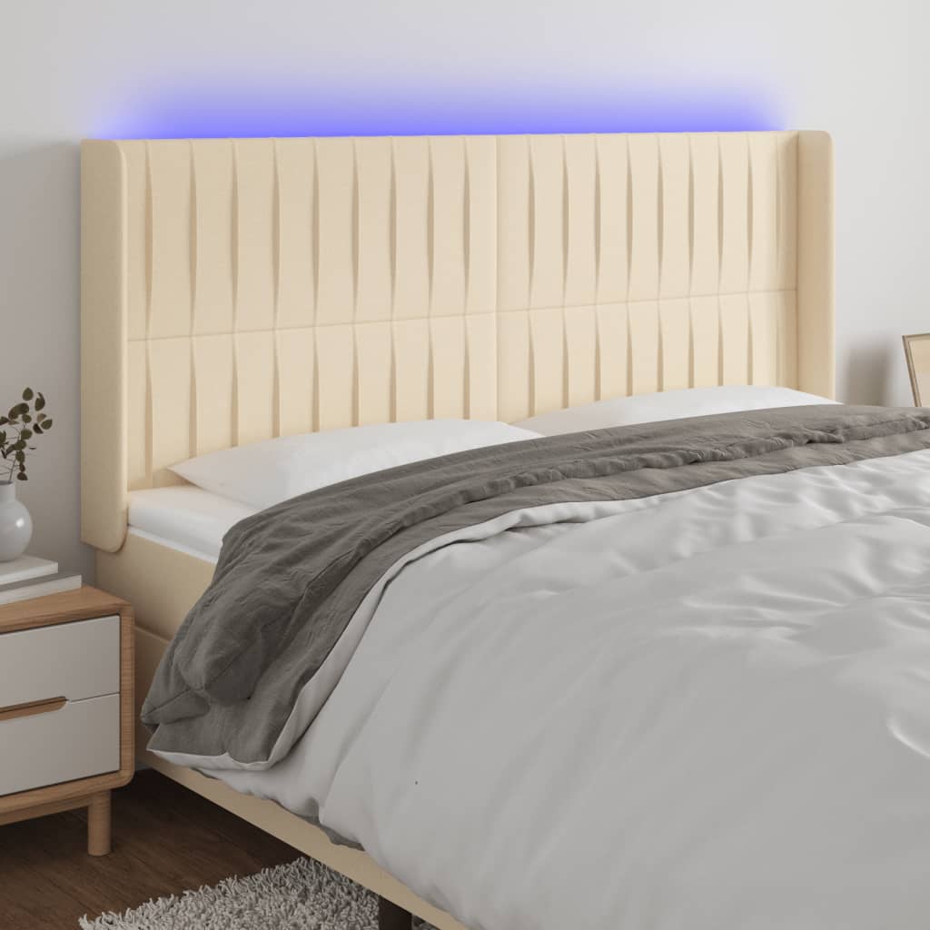 LED Headboard Cream 163x16x118 128 cm Fabric