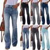 Модные женские облегающие расклешенные повседневные синие джинсы с высокой талией и карманами