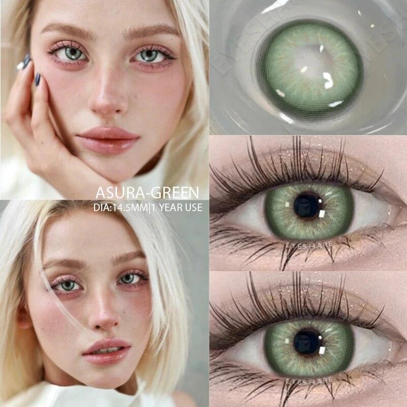 Цветные контактные линзы AMARA для глаз, голубые глаза, зеленые линзы, корейские модные серые линзы для больших глаз, линзы 14,5 мм, ежегодно, 2 шт./пара
