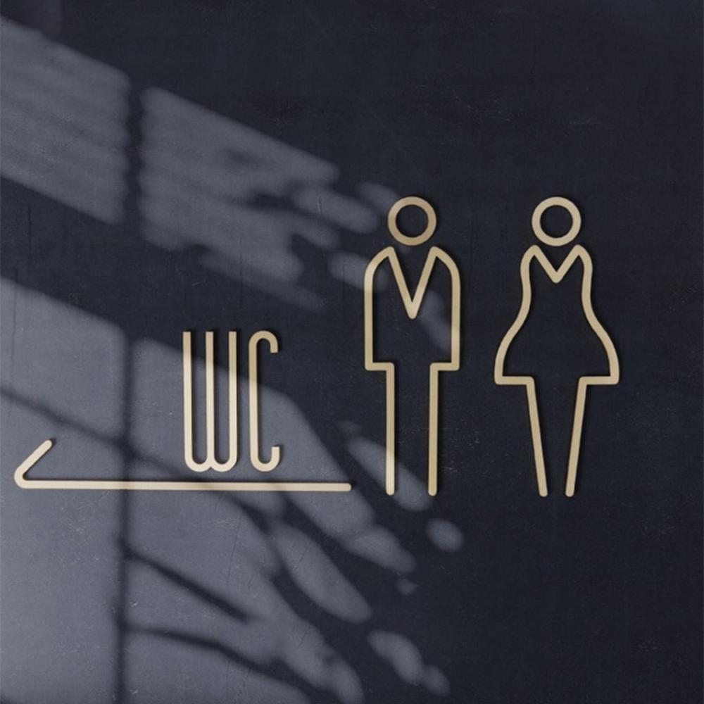 Toilet Door Sign for Hotel,Office,Home Brass Bathroom Signage WC Plaque Restroom Sign Toilet Symbol