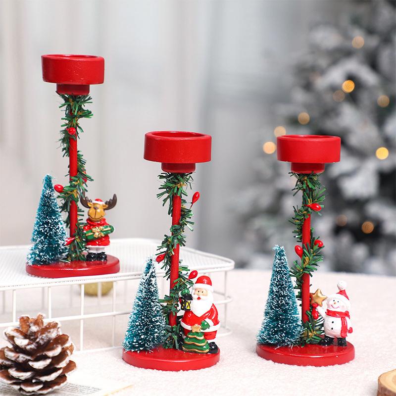 1PC Christmas Trees Festival Red Tabletops Candlestick Decorations Resin Gift Christmas Ornaments Atmosphere