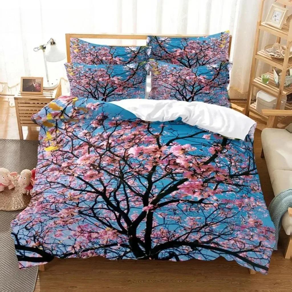 Floral Duvet Cover Sets Double Bed Scenic Quilt Cover Single Bed Queen Bedding Set With Pillowcase Polyester