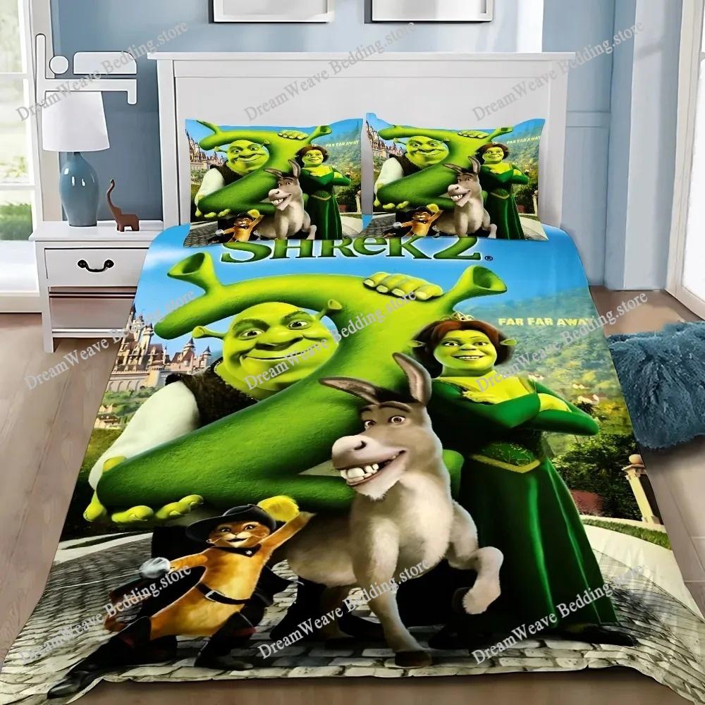 Boys and Girls Cartoon S-Shrek Duvet Cover and Pillowcase, Teen and Adult Bedding Set, Kingqueen Size, Bedroom Decoration, Gift
