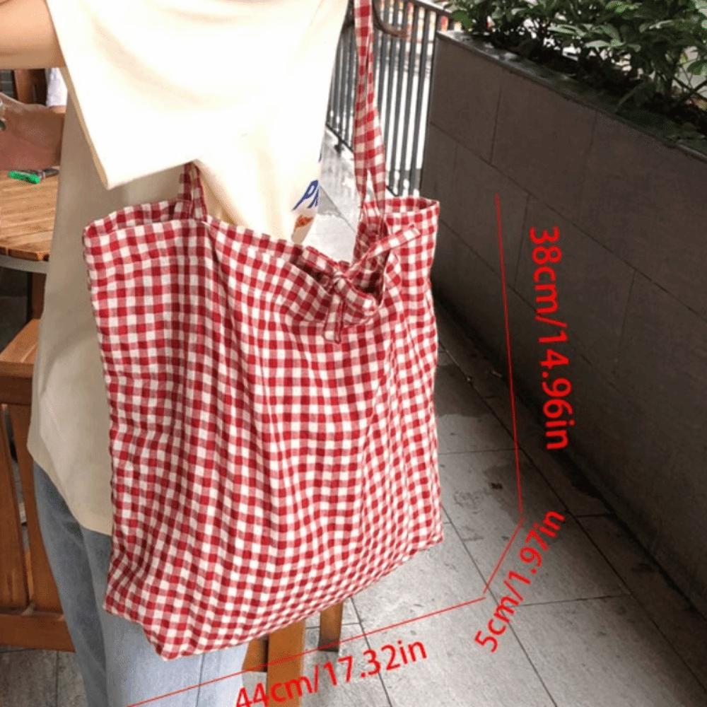 Print Grid Pattern Canvas Bag Retro Handbag Simple Printed Shoulder Bag Women