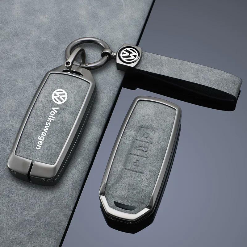hijk1 ·Zinc Alloy Leather Car Remote Key Case Cover Shell Fob for Vw Volkswagen Touareg 2019 2020 2021 2022 Protector Auto Accessories