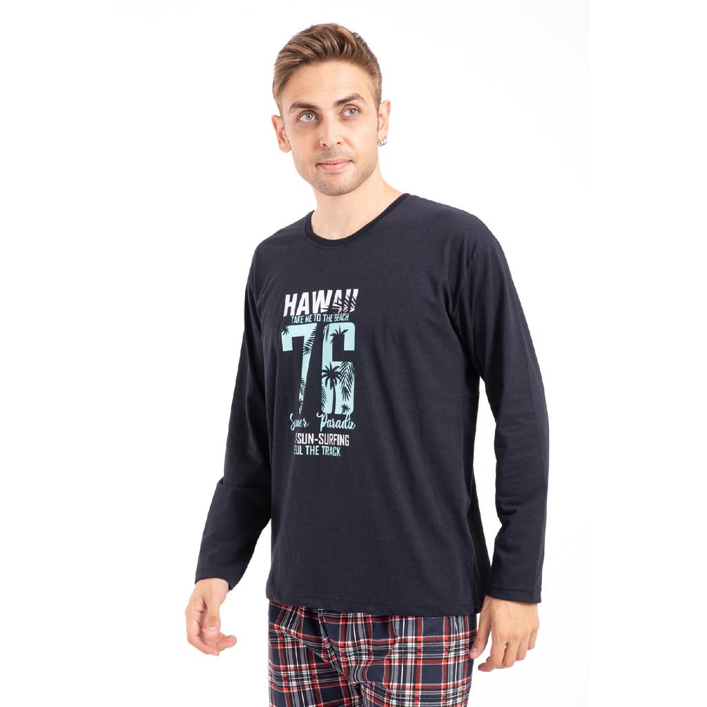 Мужской пижамный комплект с принтом и длинными рукавами 2170